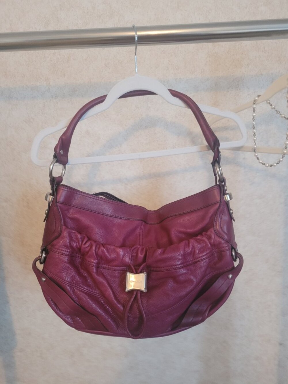 Leather B. Makowsky Purple Purse Plum Color Slouch Hobo Retro